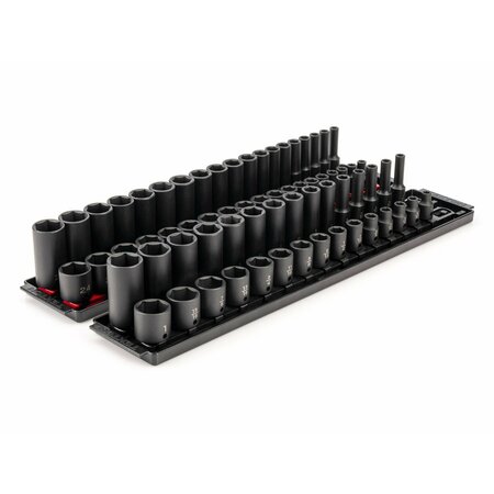 TEKTON 3/8 Inch Drive 6-Point Impact Socket Set with Rails, 68-Piece (1/4-1 in., 6-24 mm) SID91218